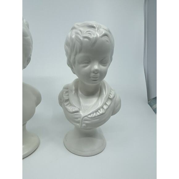 National Potteries Co Pair Statues Girl Boy Bust Japan Set of 2 Napco - Picture 3 of 12